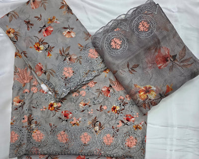Embroidered Chicken Kari Print Swiss Lawn
