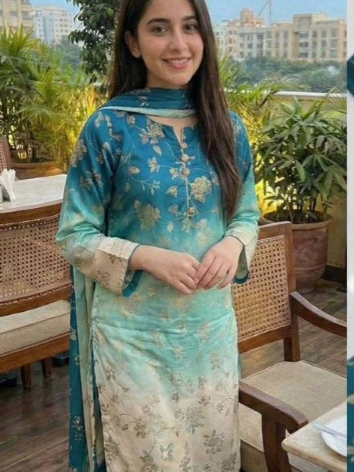 Digital print silk 3 pc suit