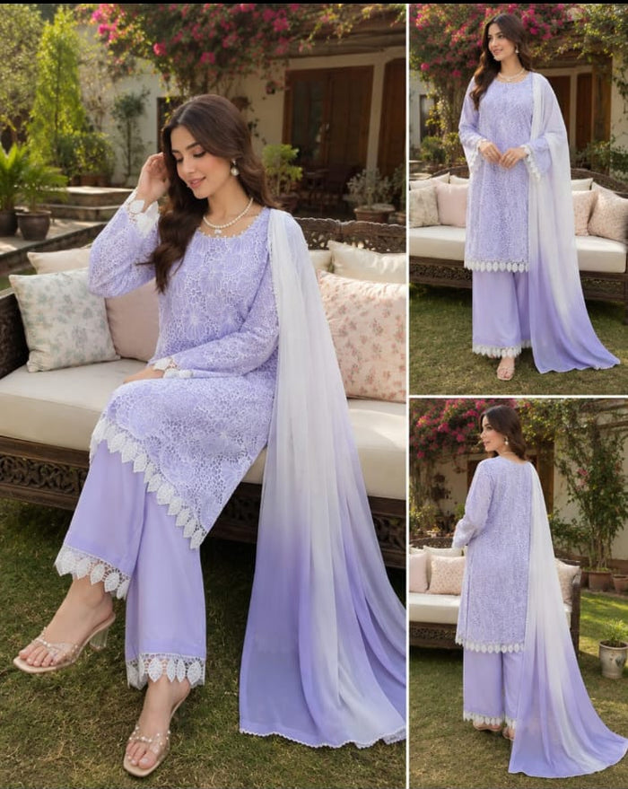 Cut work Qurishia on creap 4pc suit with 8 colours