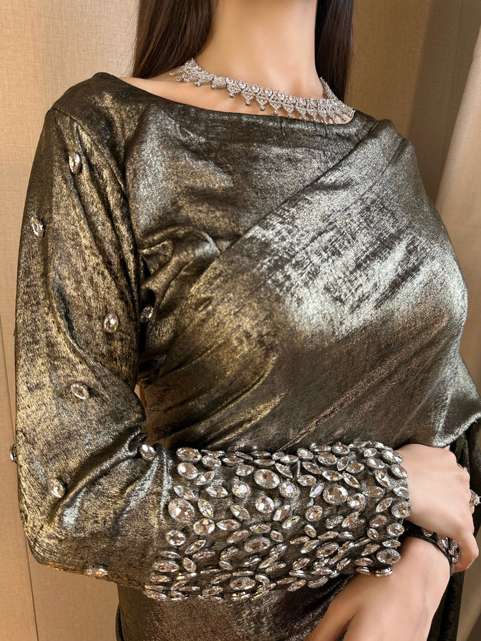 Arabic Shemar Velvet silk | French Shemar Velvet silk ( silver on black )