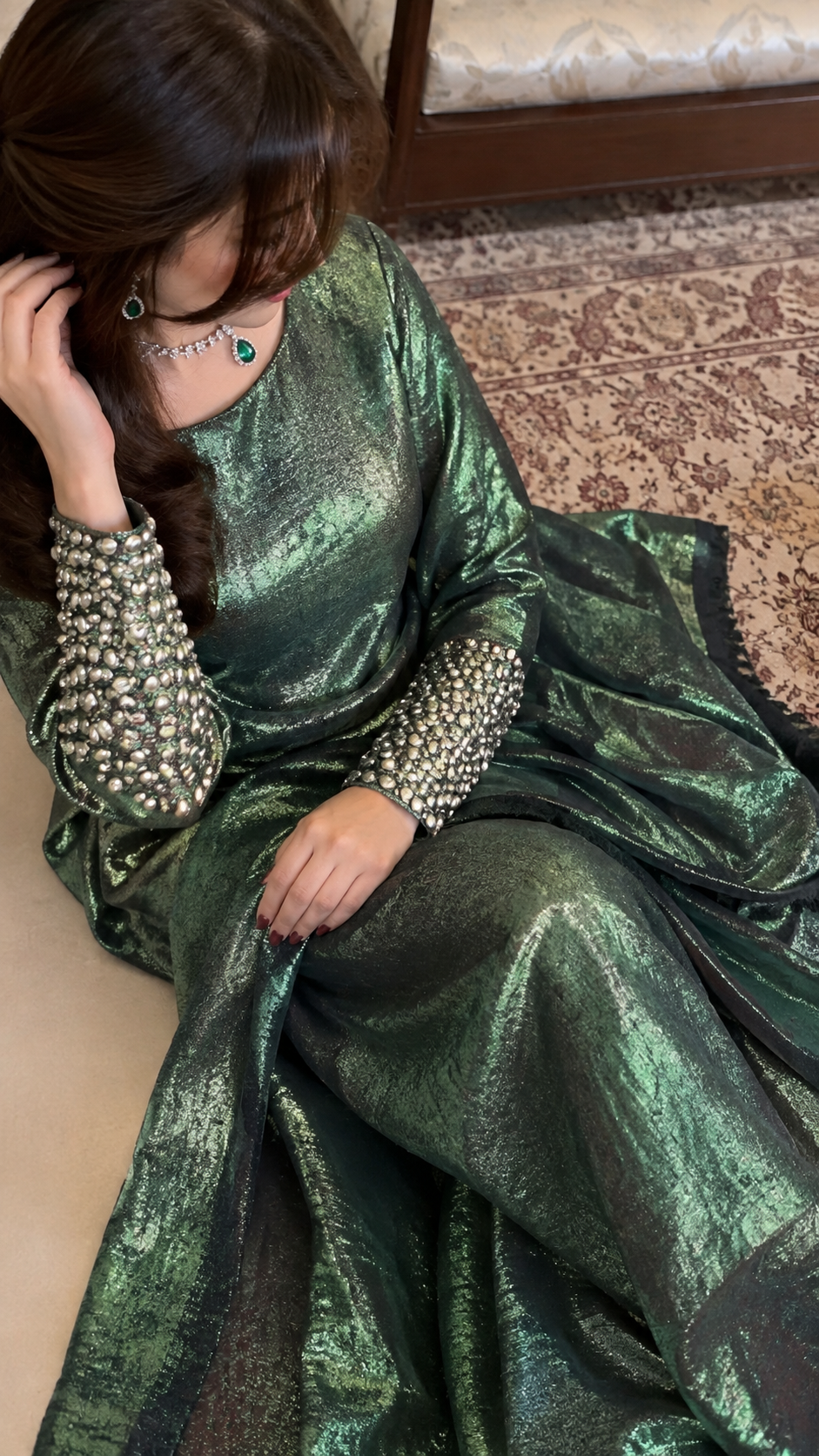 Arabic Shemar Velvet silk | French Shemar Velvet silk ( grass green )