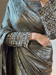 Arabic Shemar Velvet silk | French Shemar Velvet silk ( silver on black )