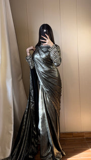 Arabic Shemar Velvet silk | French Shemar Velvet silk ( silver on black )