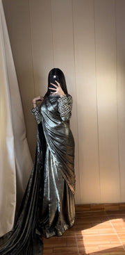 Arabic Shemar Velvet silk | French Shemar Velvet silk ( silver on black )